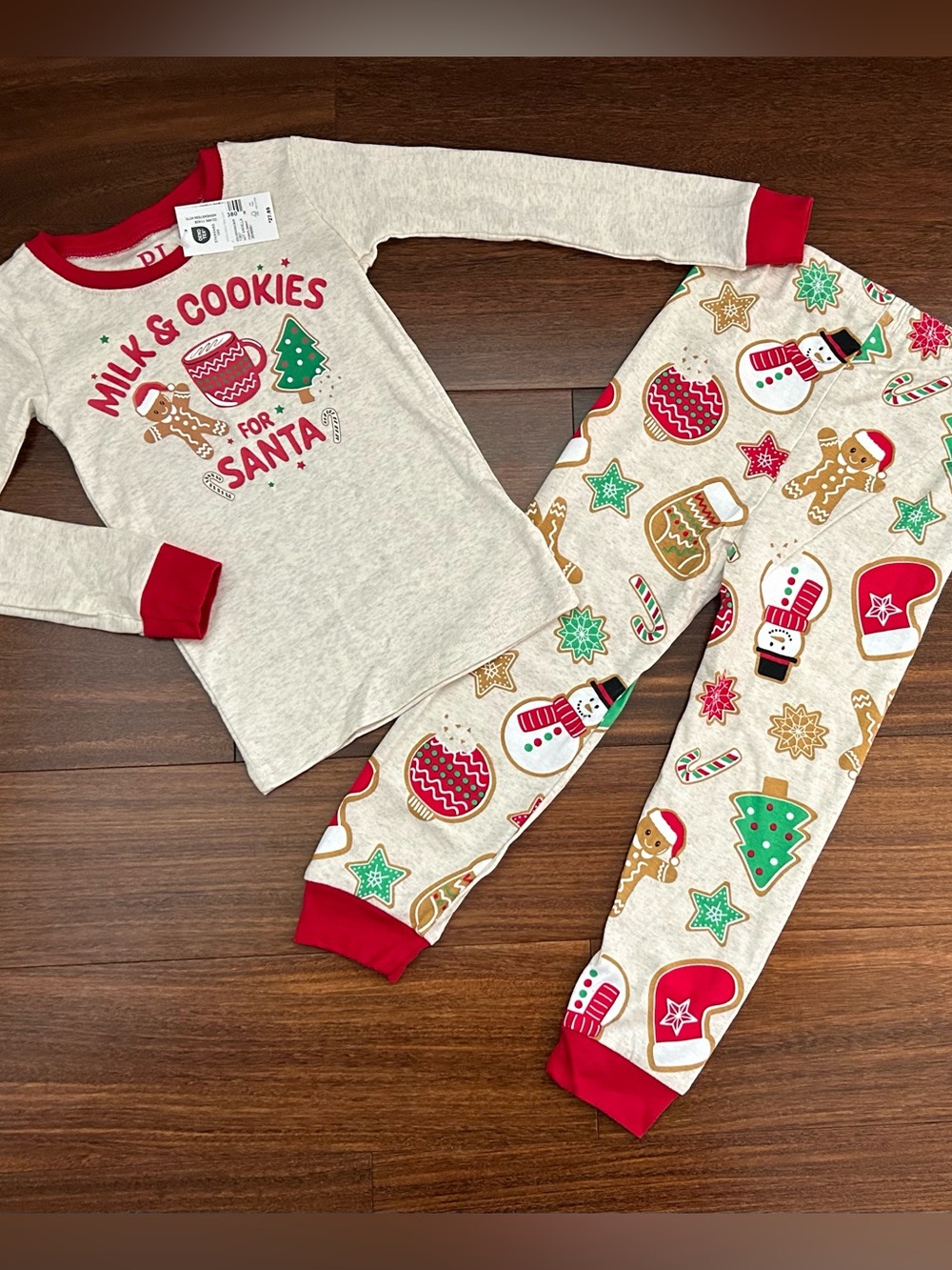 ⚡️2 for $25⚡️ Milk & Cookies for Santa Kids' Beige and Red Holiday Pajama Set
